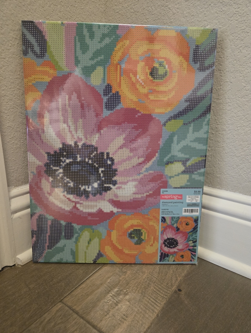 Canvas Mounted Diamond Painting Kit, Diamond Art, Floral Diamond Painting